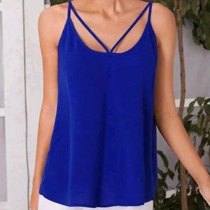 Blue cut out front cami top